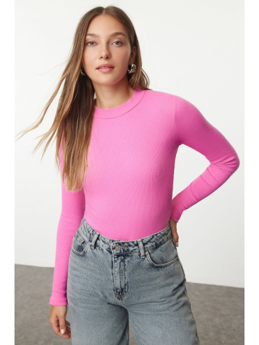 Trendyol Pink Slim High Collar Ribbed Flexible Knitted Body with Snap Fasteners