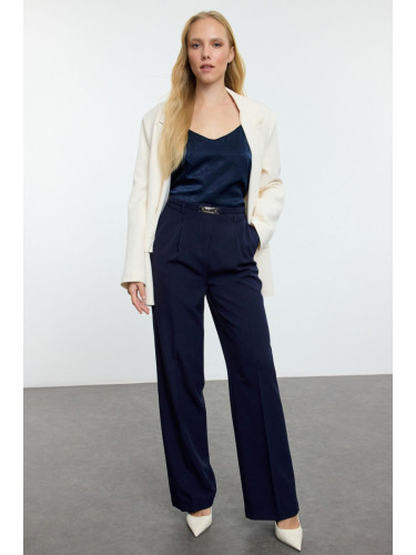 Trendyol Navy Blue Belt Detailed Wide Leg Trousers