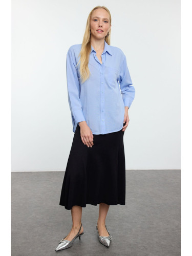 Trendyol Blue Boyfriend/Wide Pattern Woven Shirt