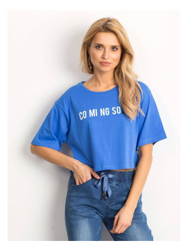 Cropped blouse with text print blue