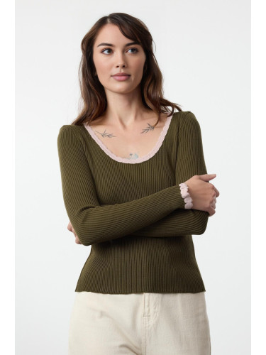 Trendyol Green Ribbed Pool Collar Color Block Knitwear Sweater