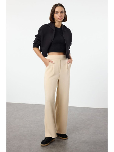 Trendyol Beige Elastic Waist Pleated Detailed Carrot Trousers