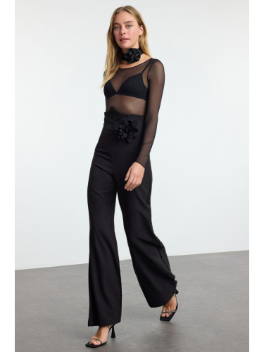 Trendyol Black Rose Detailed Woven Trousers