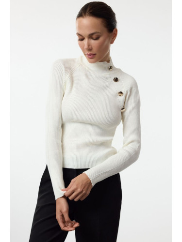 Trendyol Ecru Button Detailed Thin Knit Sweater