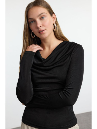 Trendyol Black Cowl Neck Body-Smoothing Flexible Long Sleeve Buzzy Knitted Blouse