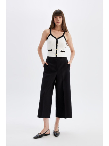 DEFACTO Culotte Basic Plain Regular Waist Pocket Wide Leg Classic Black Chino Trousers