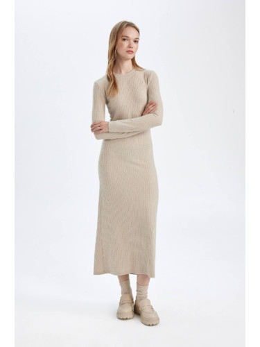 DEFACTO Bodycon Body-hugging Crew Neck Basic Plain Body-hugging Long Sleeve Maxi Dress