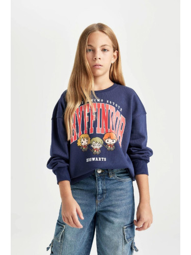 DEFACTO Girl Navy Blue Harry Potter Relax Fit Crew Neck Sweatshirt