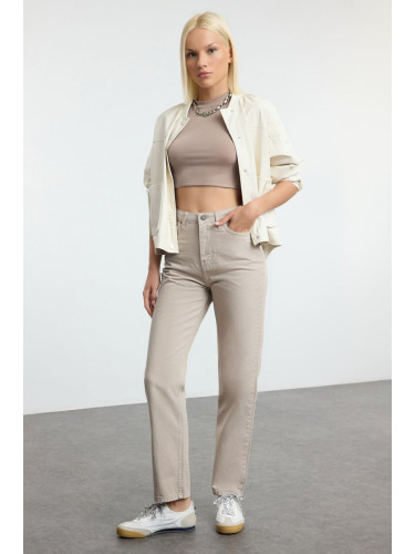 Trendyol Beige Straight Fit Woven Trousers