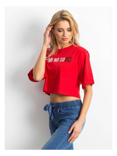 Cropped blouse with text print red