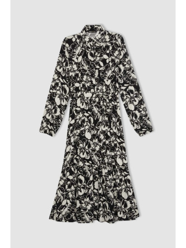 DEFACTO Shirt Collar Patterned Long Sleeve Maxi Dress