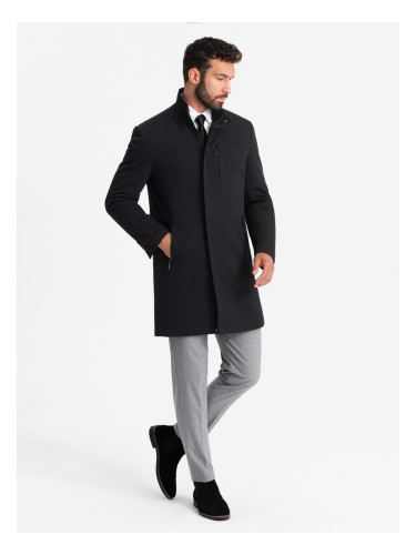 Ombre Fitted structured men's high collar coat - black