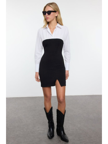 Trendyol Black Woven Garnish Color Block Bodycone/Fits Knit Dress