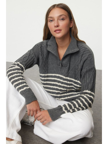 Trendyol Anthracite Wide Pattern Knitwear Sweater