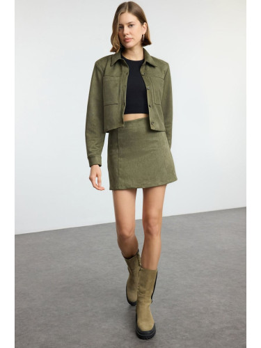 Trendyol Khaki Suede Fabric A-line Mini Skirt