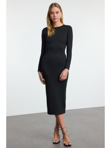 Trendyol Black Slimming Effect Piping Detailed Knitted Chic Evening Dress