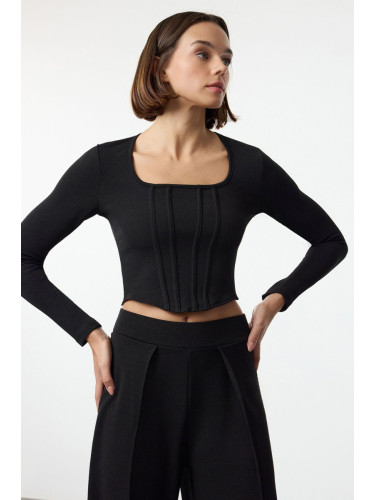 Trendyol Black Square Collar Fitted/Body-Sit Cardigan Stitched Knitted Blouse