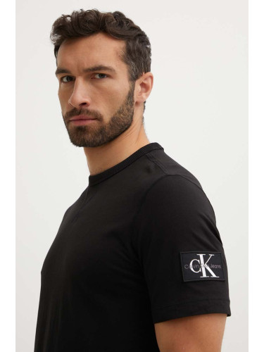 Памучна тениска Calvin Klein Jeans в синьо с изчистен дизайн J30J323484