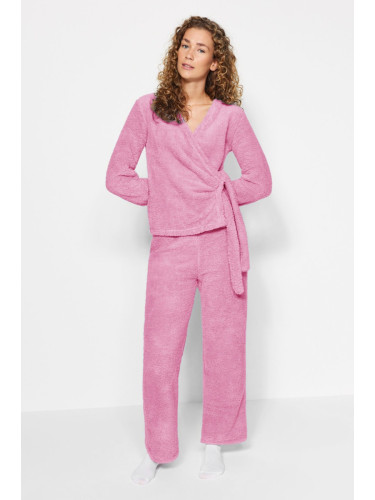 Trendyol Pink Double Breasted Collar Wellsoft Winter Knitted Pajama Set