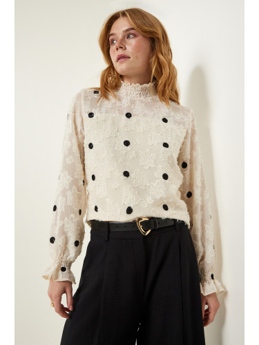 Happiness İstanbul Cream Marked Polka Dot Woven Blouse