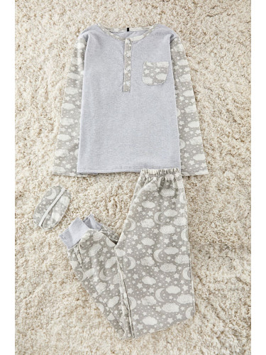 Trendyol Gray Cotton Galaxy Patterned Sleep Band Knitted Pajama Set