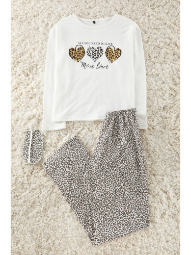 Trendyol Multicolored Cotton Leopard Patterned Heart Sleep Band Knitted Pajama Set