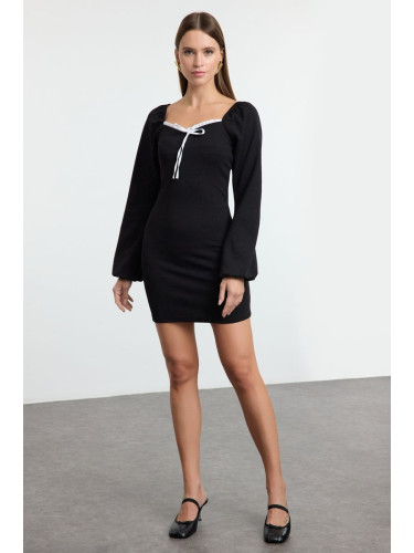 Trendyol Black Tie Detail Bodycone/Fits on Body Mini Knit Dress