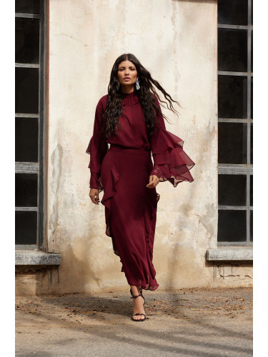 Trendyol X Artificial Intelligence Burgundy Ruffle Sleeve Chiffon Tunic