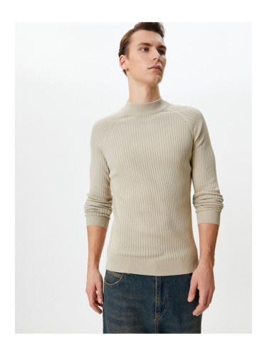 Koton Slim Fit Sweater Knitwear High Neck Raglan Sleeve Textured