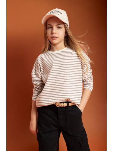 DEFACTO Girl's Relax Fit Crew Neck Striped Long Sleeve T-Shirt