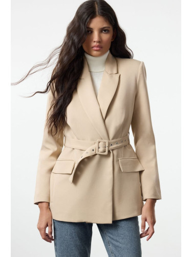 Trendyol Beige Belted Woven Blazer Jacket