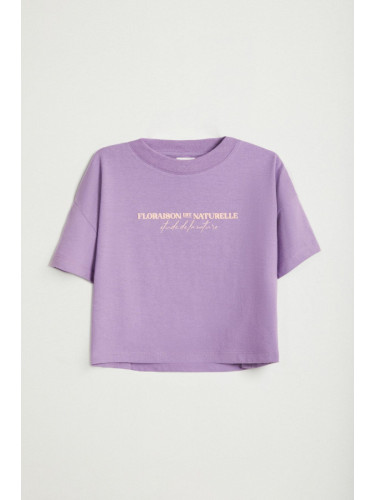 GRIMELANGE AGATE-GRM24025 100% cotton printed short sleeve girls t-shirt Lilac T-Shirt