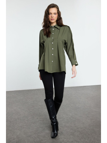 Trendyol Khaki Pleated Detailed Woven Shirt