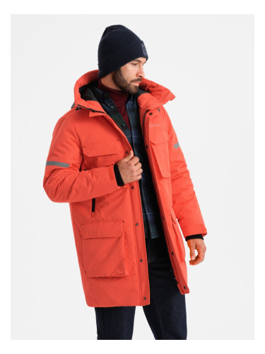 Ombre Men's long insulated jacket with reflective elements - orange