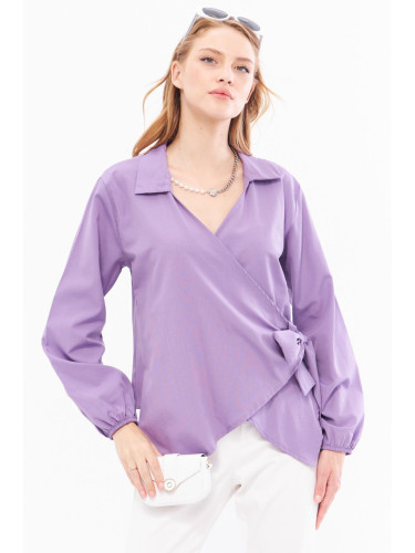 armonika Women's Purple Collar Double Breasted Blouse