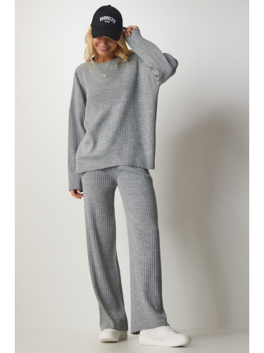 Happiness İstanbul Women's Gray Knitwear Sweater Pants Suit