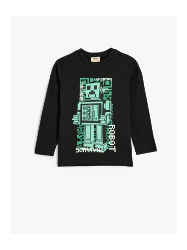 Koton Robot Printed Long Sleeve T-Shirt Crew Neck Cotton