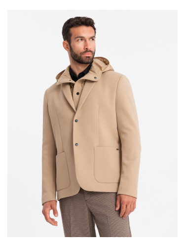 Ombre Men's jacket with high collar and hood - light brown