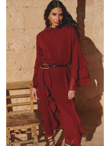 Trendyol X AI Burgundy Ruffle Detailed Woven Skirt