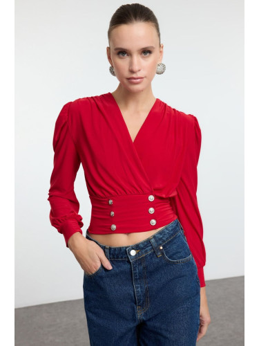 Trendyol Red Crop Button Detailed Knitted Blouse