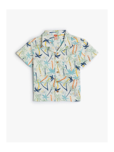 Koton Shirt Palm Tree Printed Short Sleeve Pocket Detail