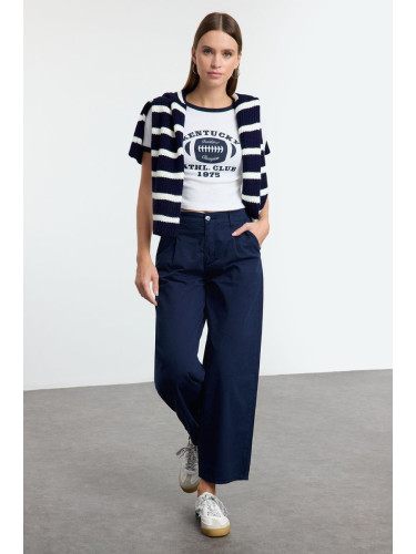 Trendyol Navy Blue Pleated Denim Barrel Trousers