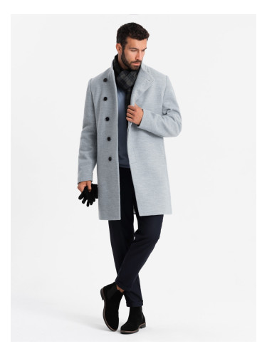 Ombre Men's coat with high collar and asymmetrical fastening - grey melange