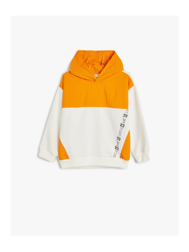 Koton Hooded Sweatshirt Slogan Printed Color Block