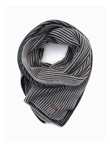 Ombre Men's knitted scarf with two-tone stripes - grey and black