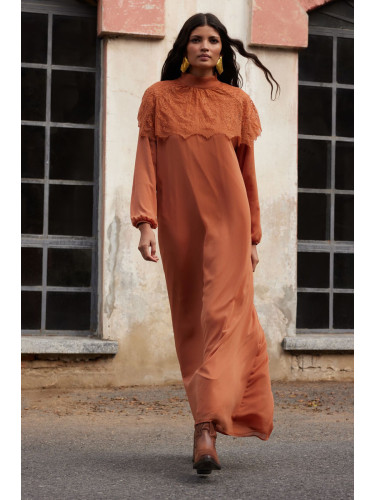 Trendyol X AI Cinnamon Lace Cape Dress