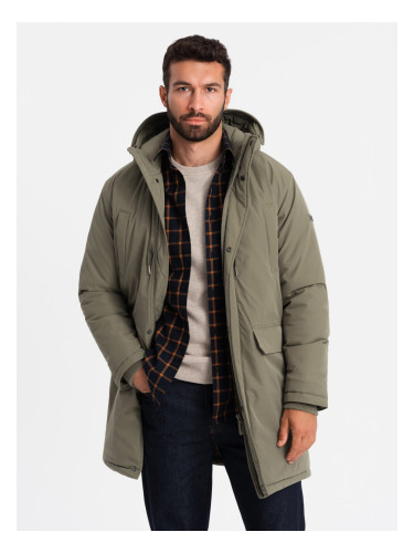 Ombre Classic men's long parka jacket - olive