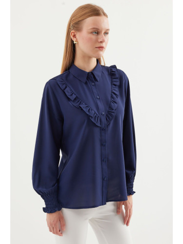 Bigdart 20223 Ruffled Long Sleeve Shirt - Navy Blue