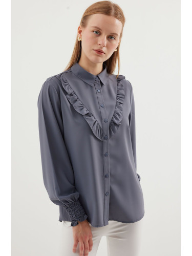 Bigdart 20223 Ruffled Long Sleeve Shirt - Gray