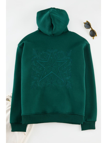 Trendyol Emerald Green Oversize/Wide Cut Back Embroidered Detail Sweatshirt